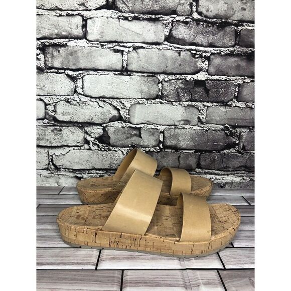 Korks Nude Leather Slip On Slides Cork Casual Wedge Shoes Women’s Sz 9M US/40EU - Picture 6 of 16